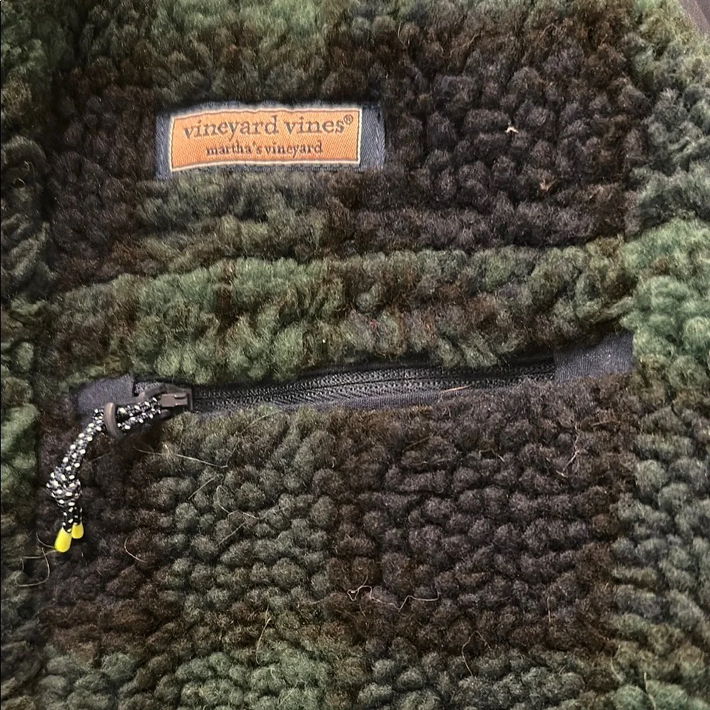 Vineyard Vines Green and Navy Plaid Fleece Pullover - Picture 4 of 5